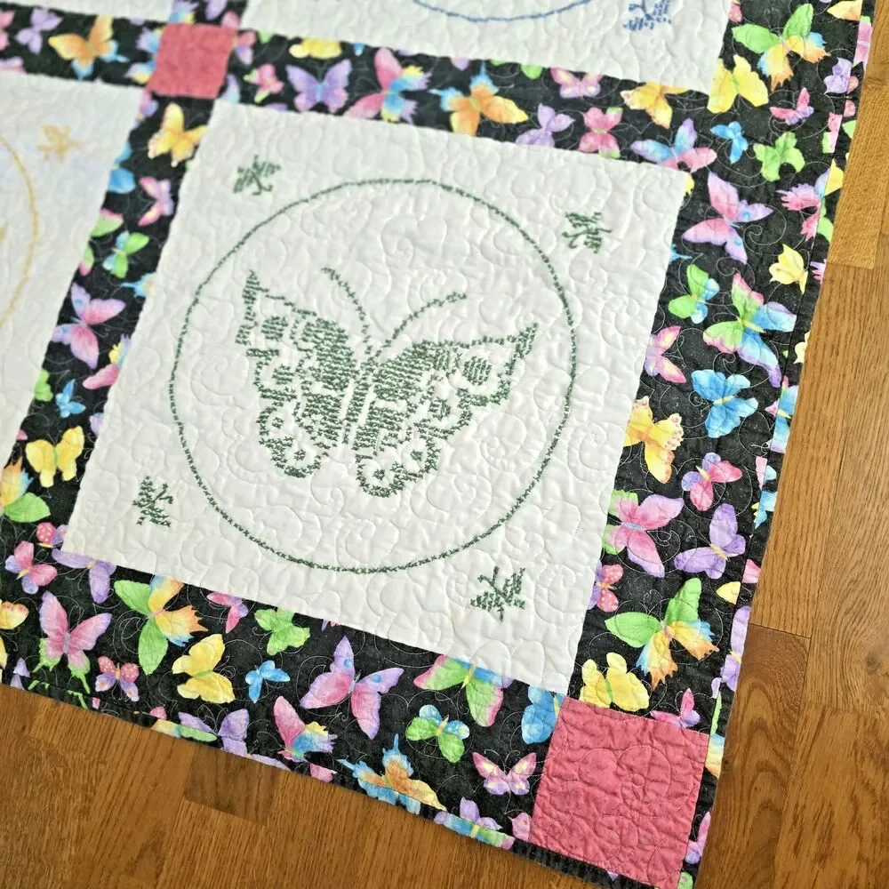 Handmade Butterfly Quilt Set Embroidered Patchwork Quilt 2 Matching Pillows 80